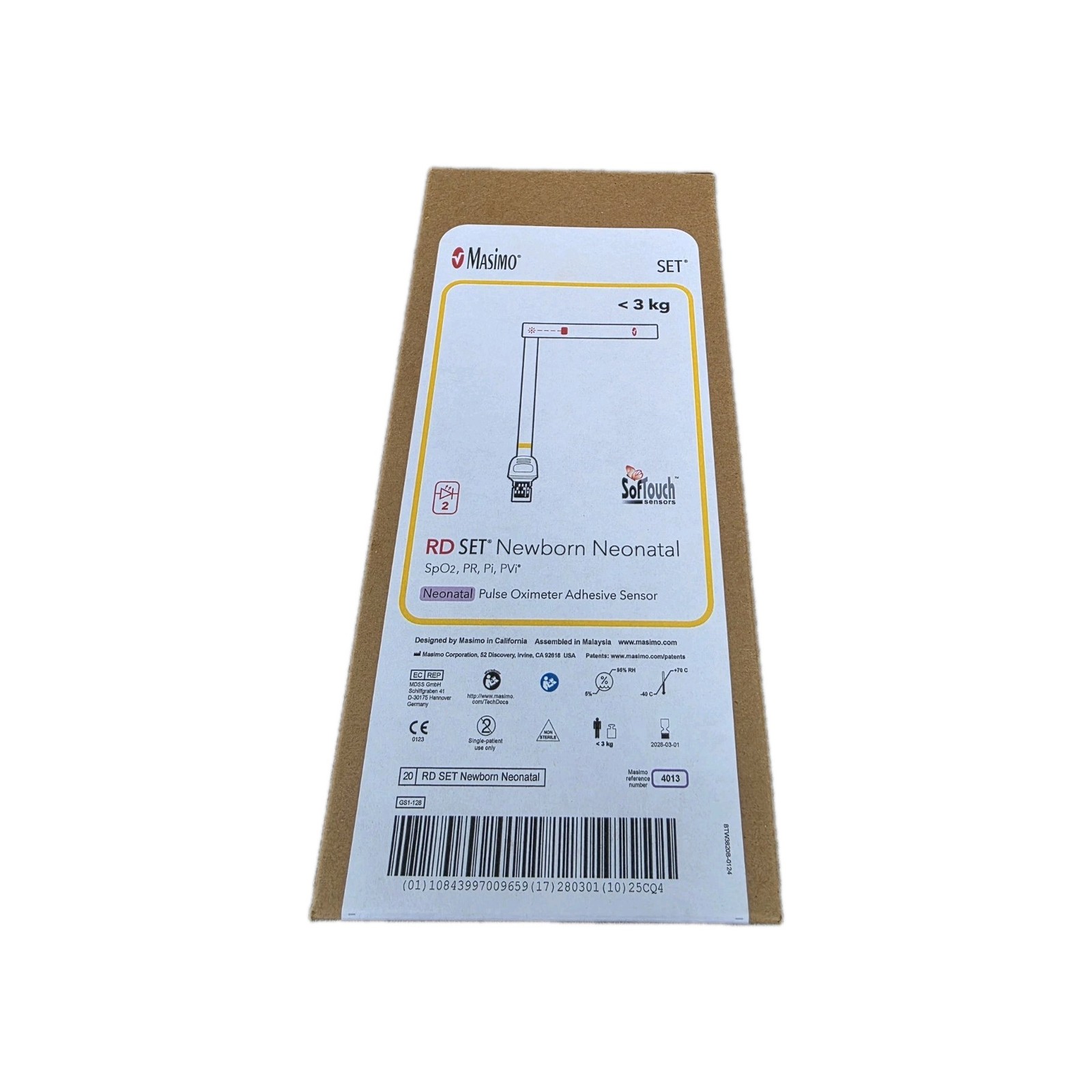 Masimo 4013 RD Set Newborn Neonatal Pulse Oximeter Adhesive Sensor, Box of 20