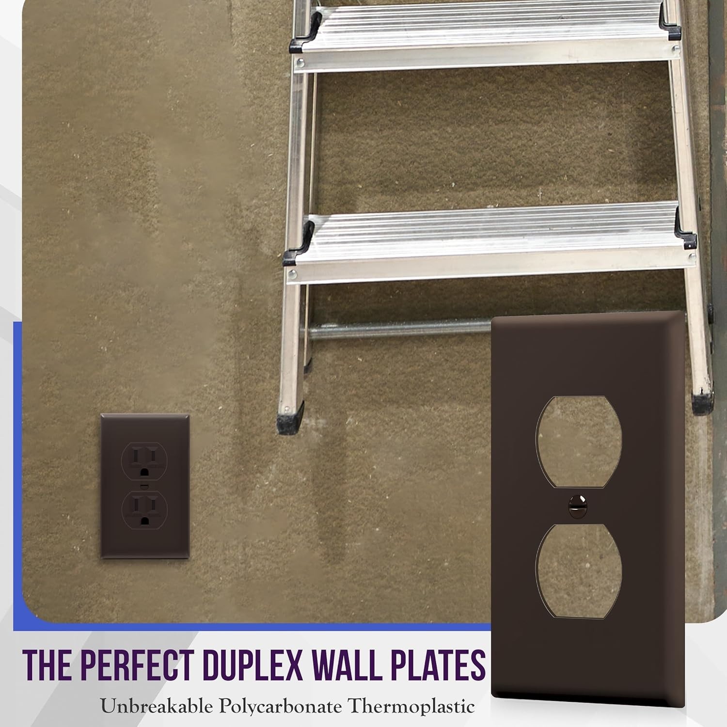 10 Unbreakable Brown Duplex Wall Plates with Gloss Finish - Perfect Home Upgrade