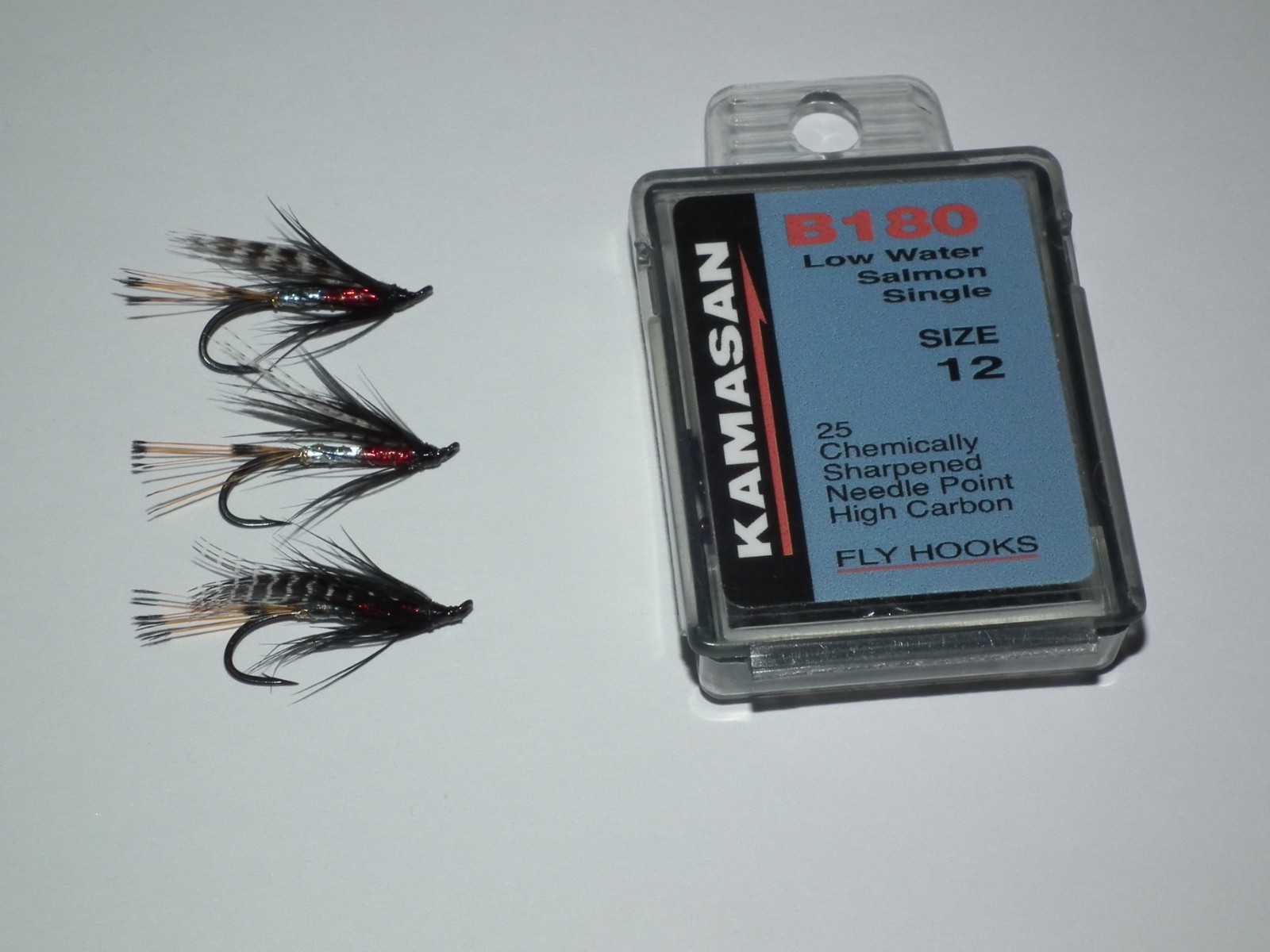 salmon/seatrout flies -- 3 peter ross tied on size 12  kamasan B180 single hooks