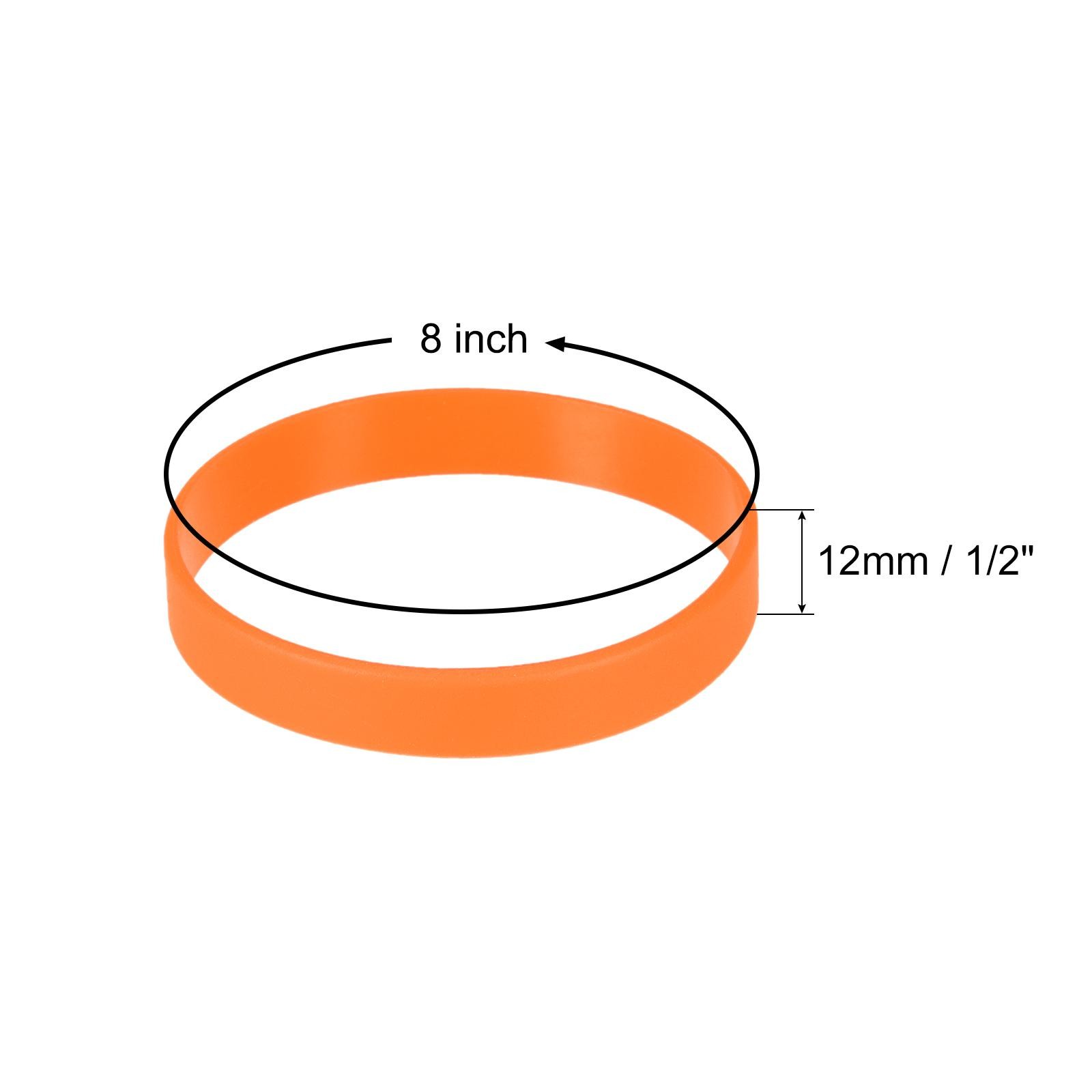 12pcs Plain Silicone Wristbands 8 Inch Circumference 1/2 Inch Width, Orange
