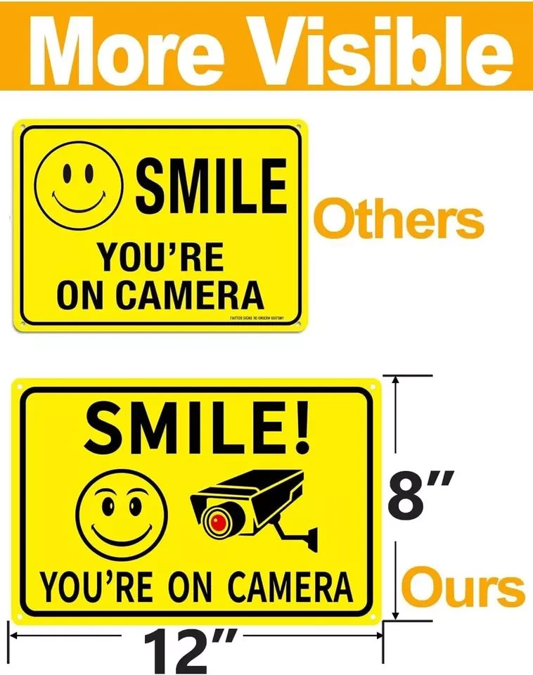 4-Pack Smile Youre On Camera Signs 8x12 Rust Free Aluminum Video Surveillance