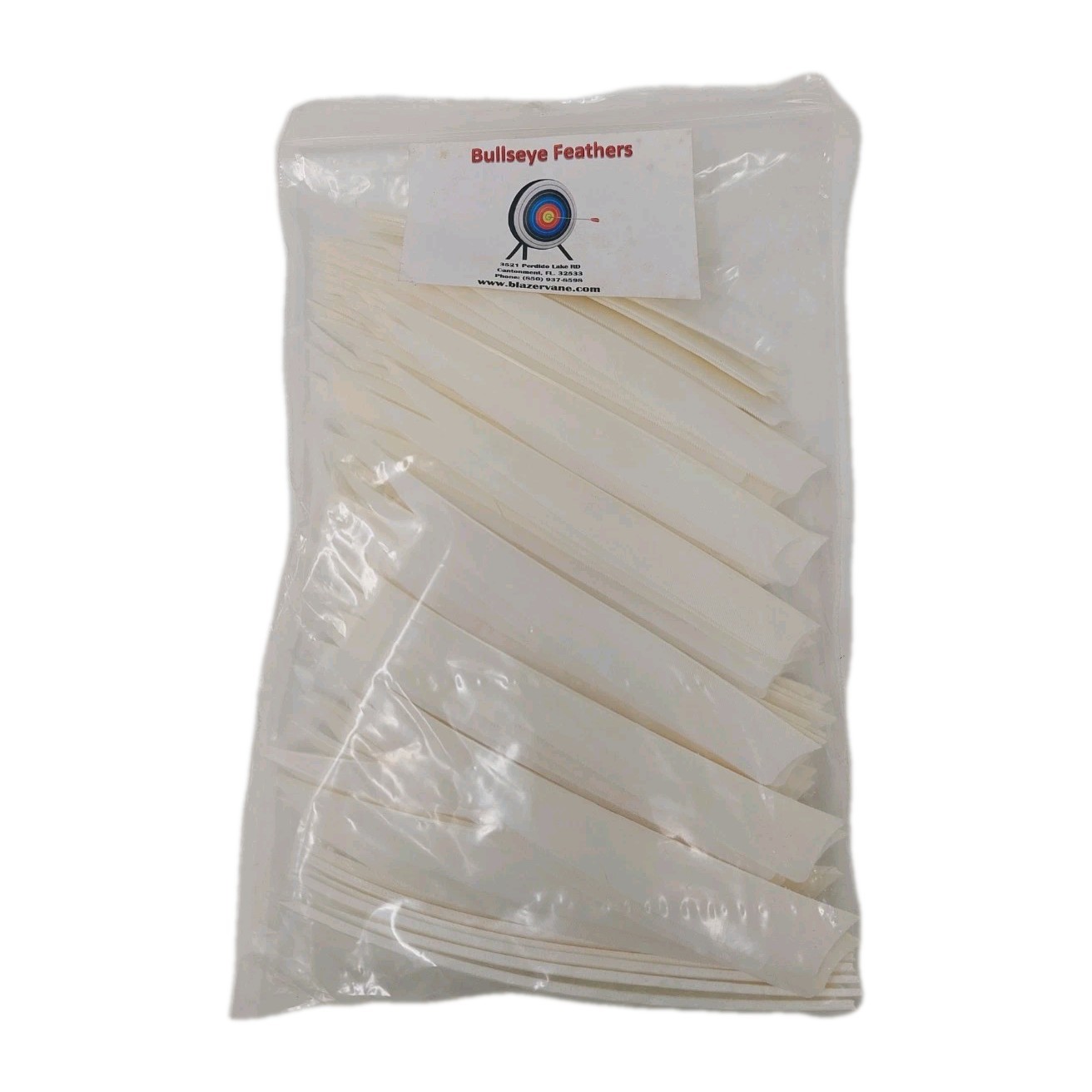 100pk Bullseye Archery Feathers 5" Right Wing: Shield Solid White