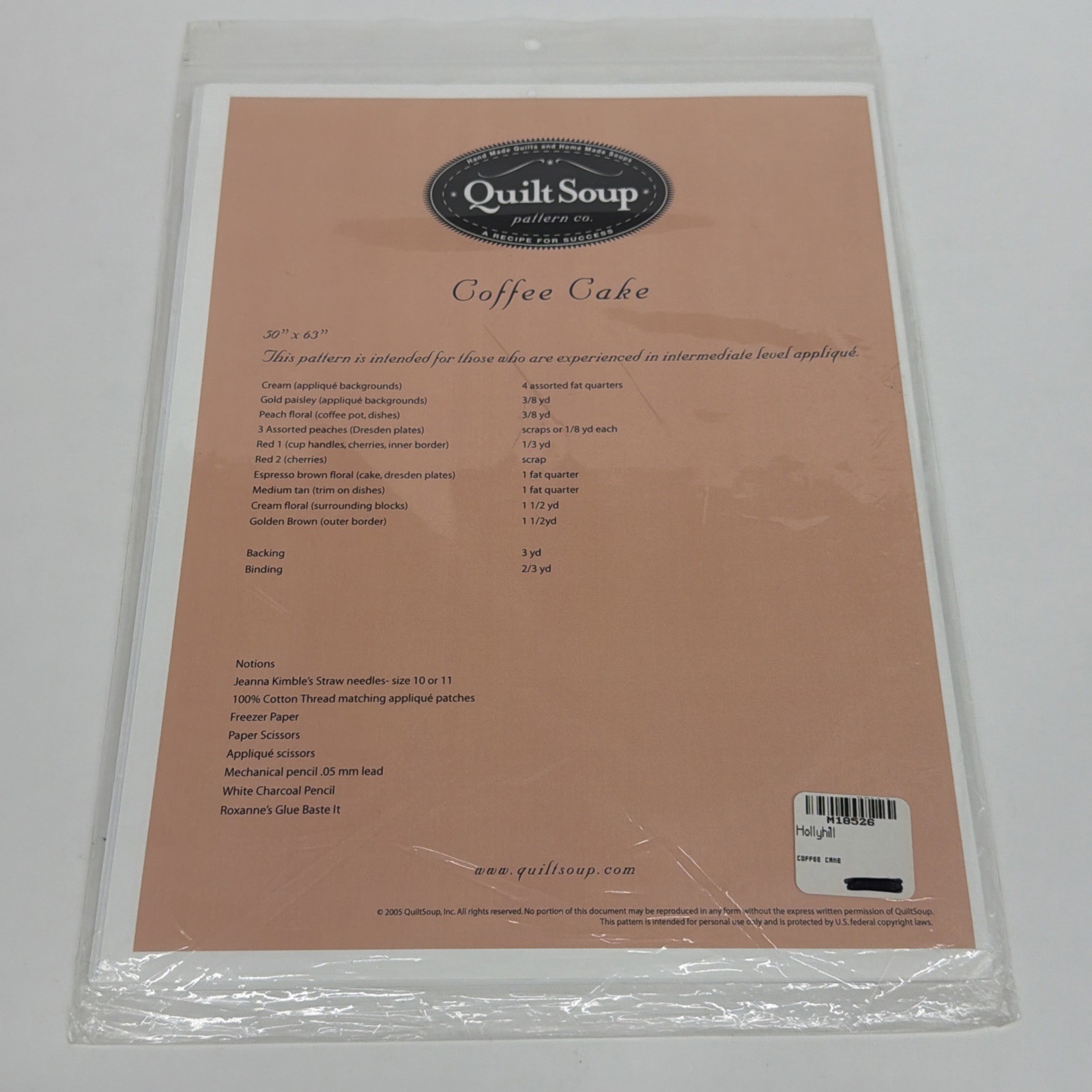 Quilt Soup Pattern “Coffee Cake” 50” x 63” Quilt Pattern Appliqué