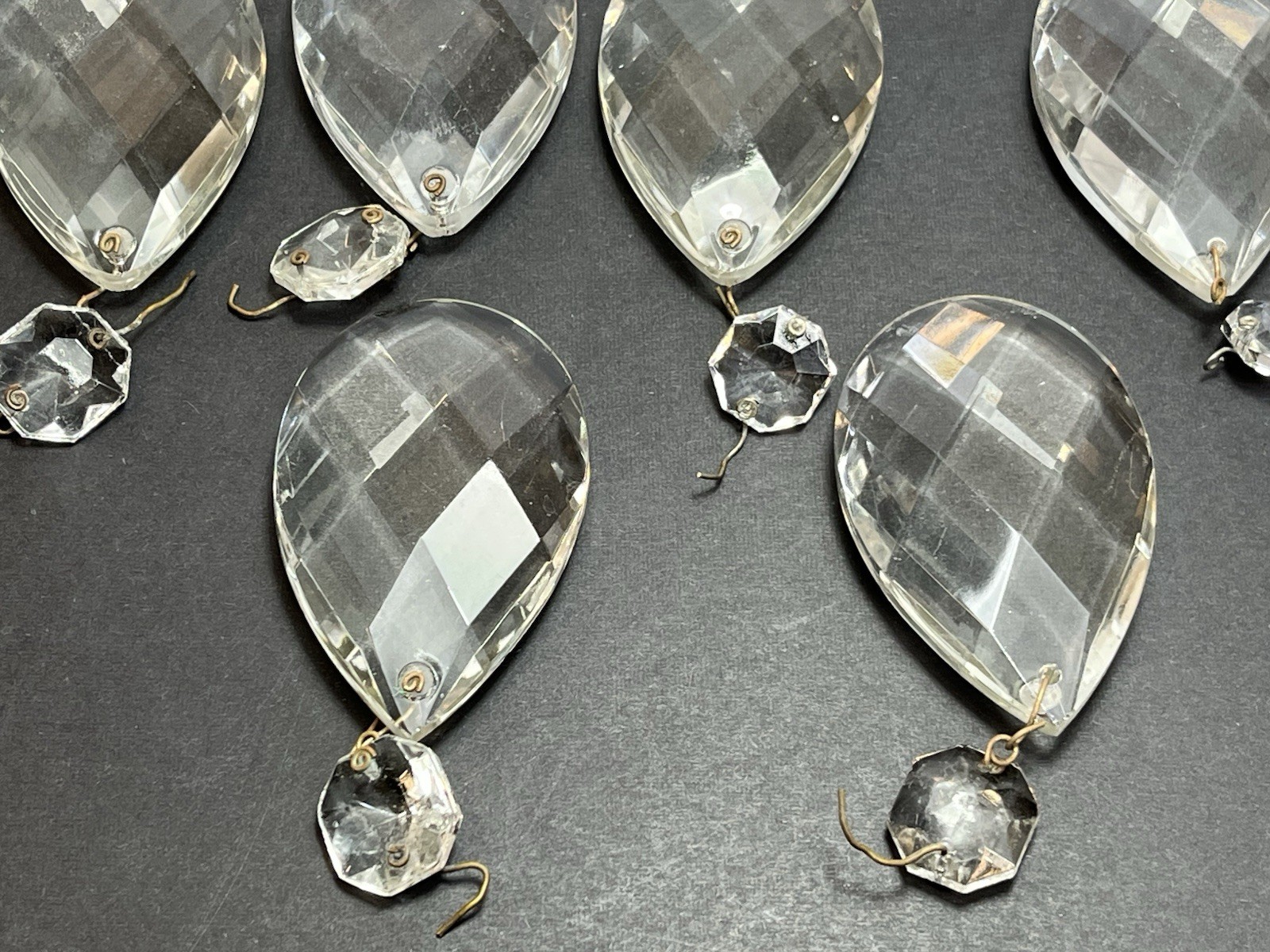 Lot 20 Vintage 2-1/2" Chandelier Crystal Teardrop Prisms Danglers w/ 3/4" Oct.