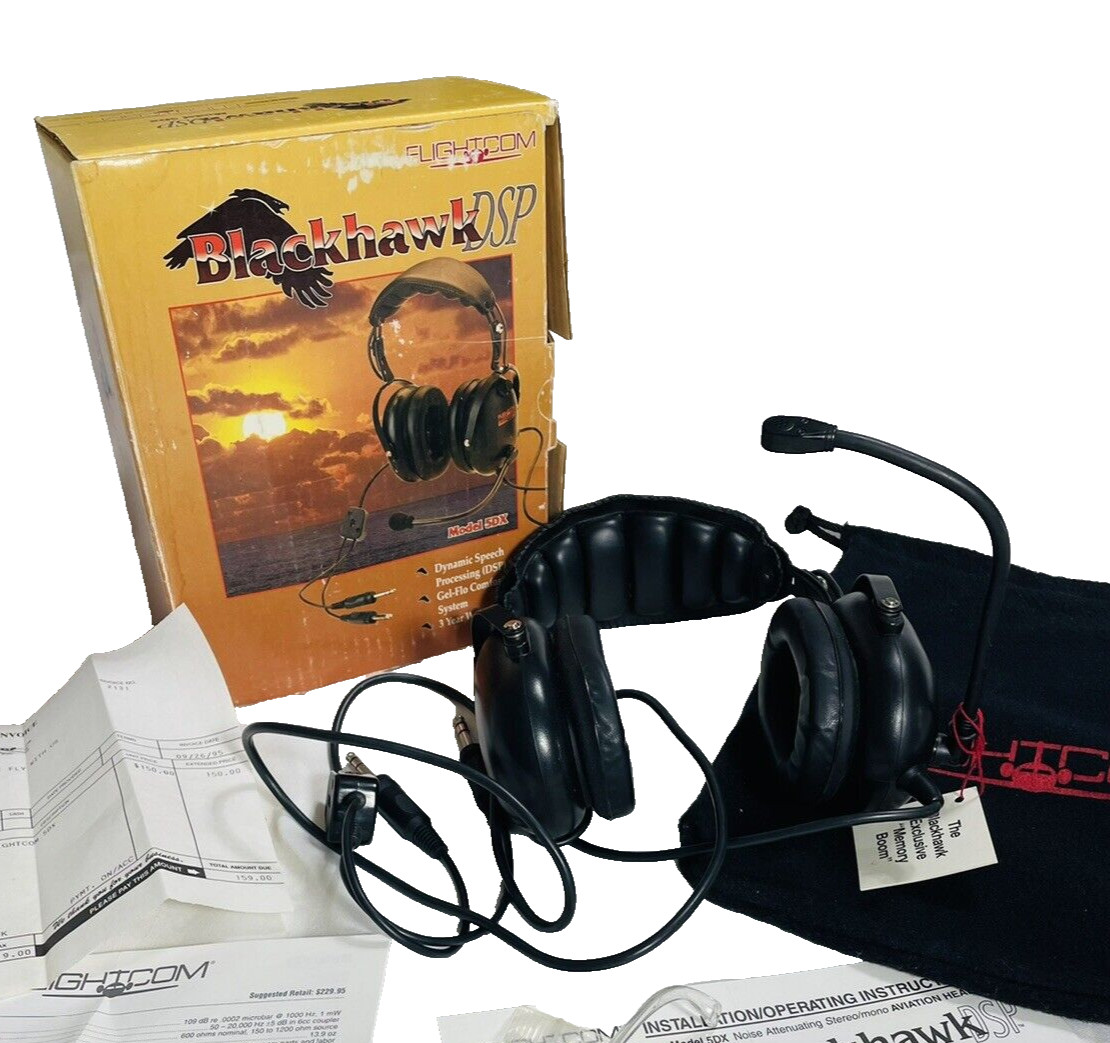 Flightcom Blackhawk Aviation Pilot Headset DSP 5DX And A Pair Of Foggles Vintage