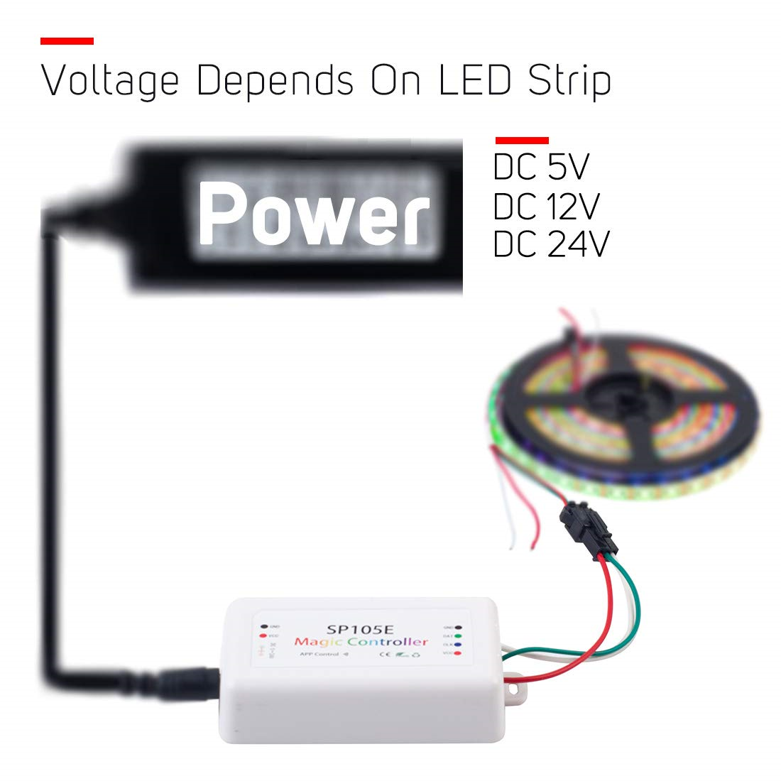 SP105E Controller DC5~24V Bluetooth APP Control WS2811 WS2812B APA102 LED Lights