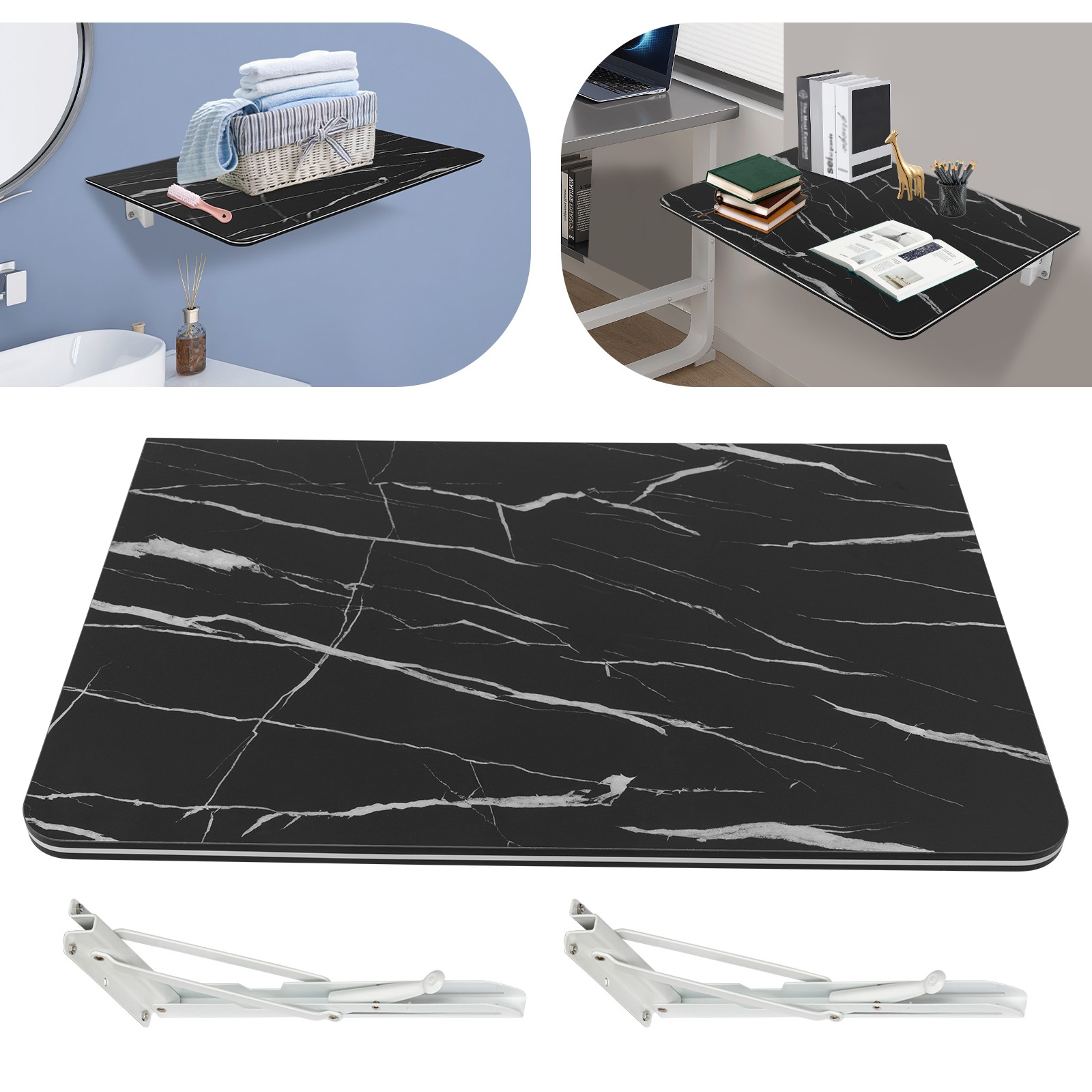 Modern Folding Wall Desk Wall-mounted Folding Table Foldable Table Black Indoor