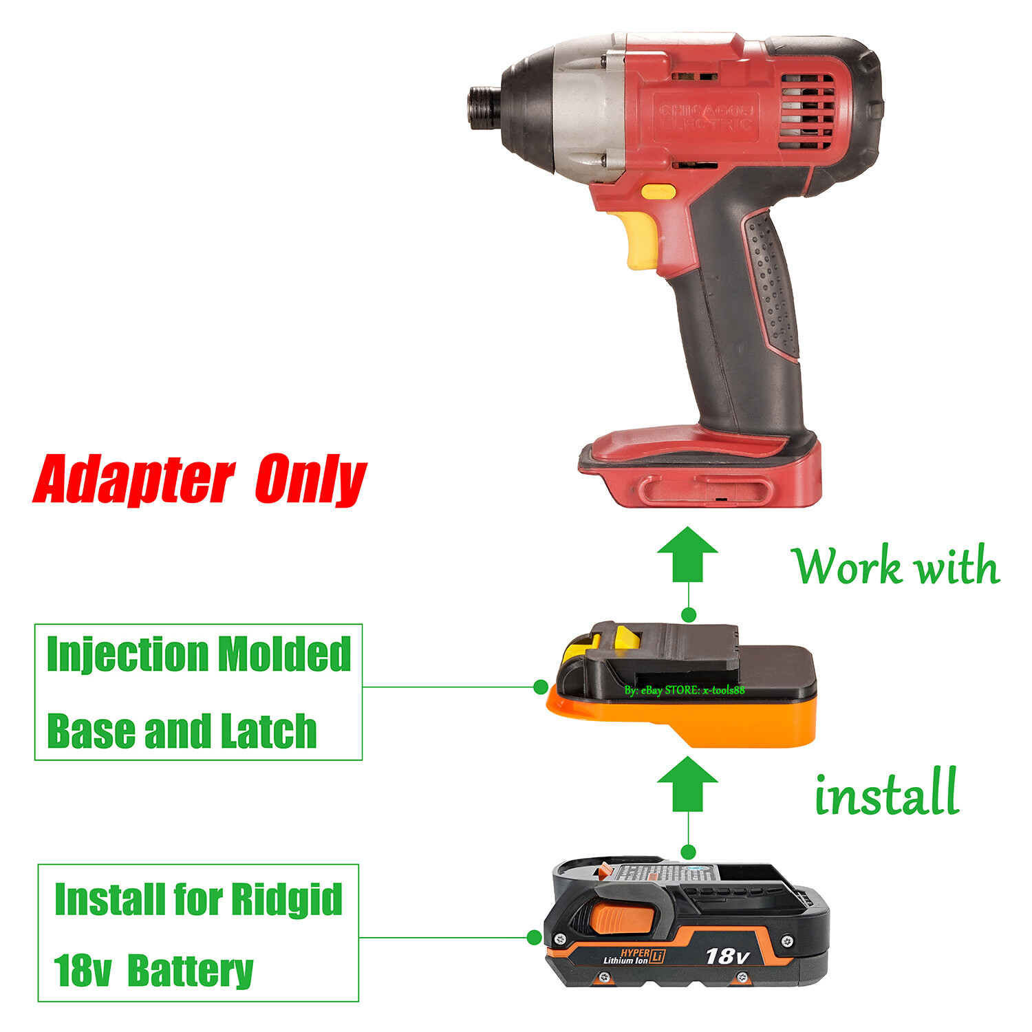 1x Adapter Suitable for Ridgid 18v Li-lon Battery To CHICAGO ELECTRIC 18v Tools
