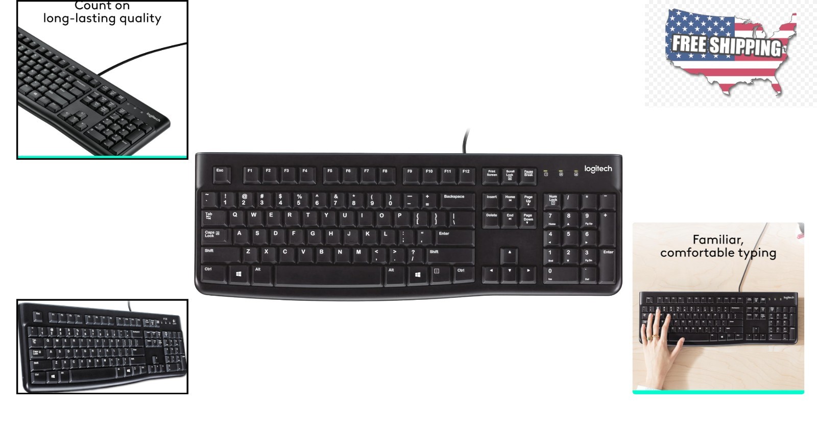 K120 Wired QWERTY Keyboard - Easy Setup, Spill-Resistant, Eco-Friendly Design
