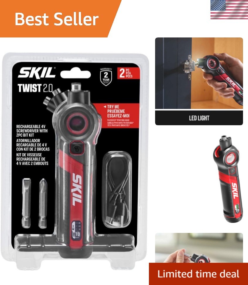 Ergonomic 4V Screwdriver with USB-C Charging, Pivoting Head & Torque Settings