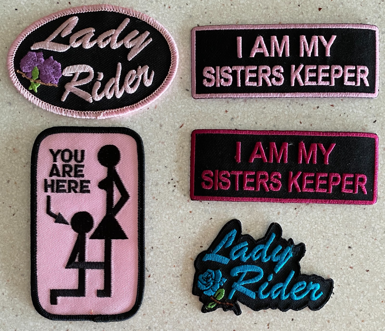 Lot of 5 Female Biker Vest Patches Novelty Motorcycle Jacket Adult Humor