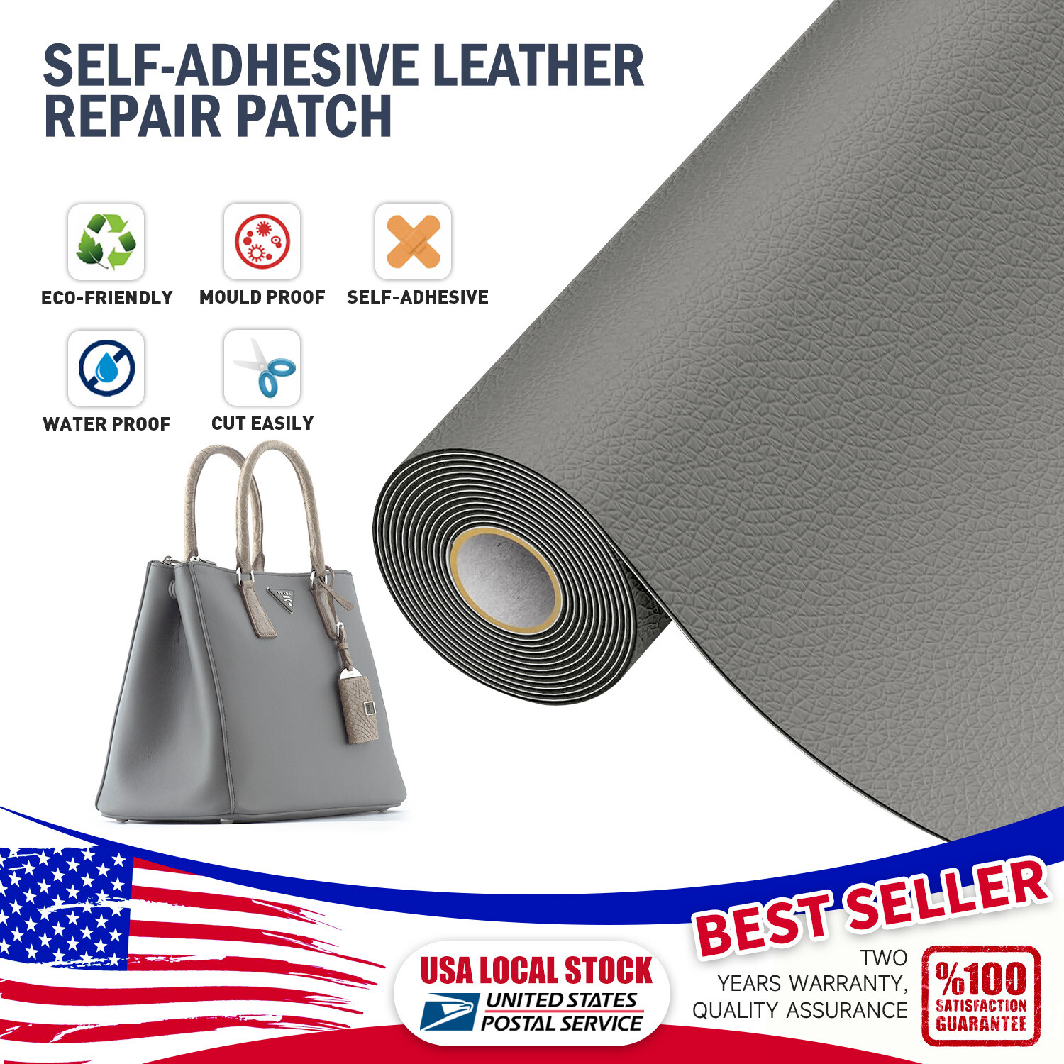 Leather-Repair-Patch Adhesive Leather Refinisher-Cuttable Sofa Repair-Grey