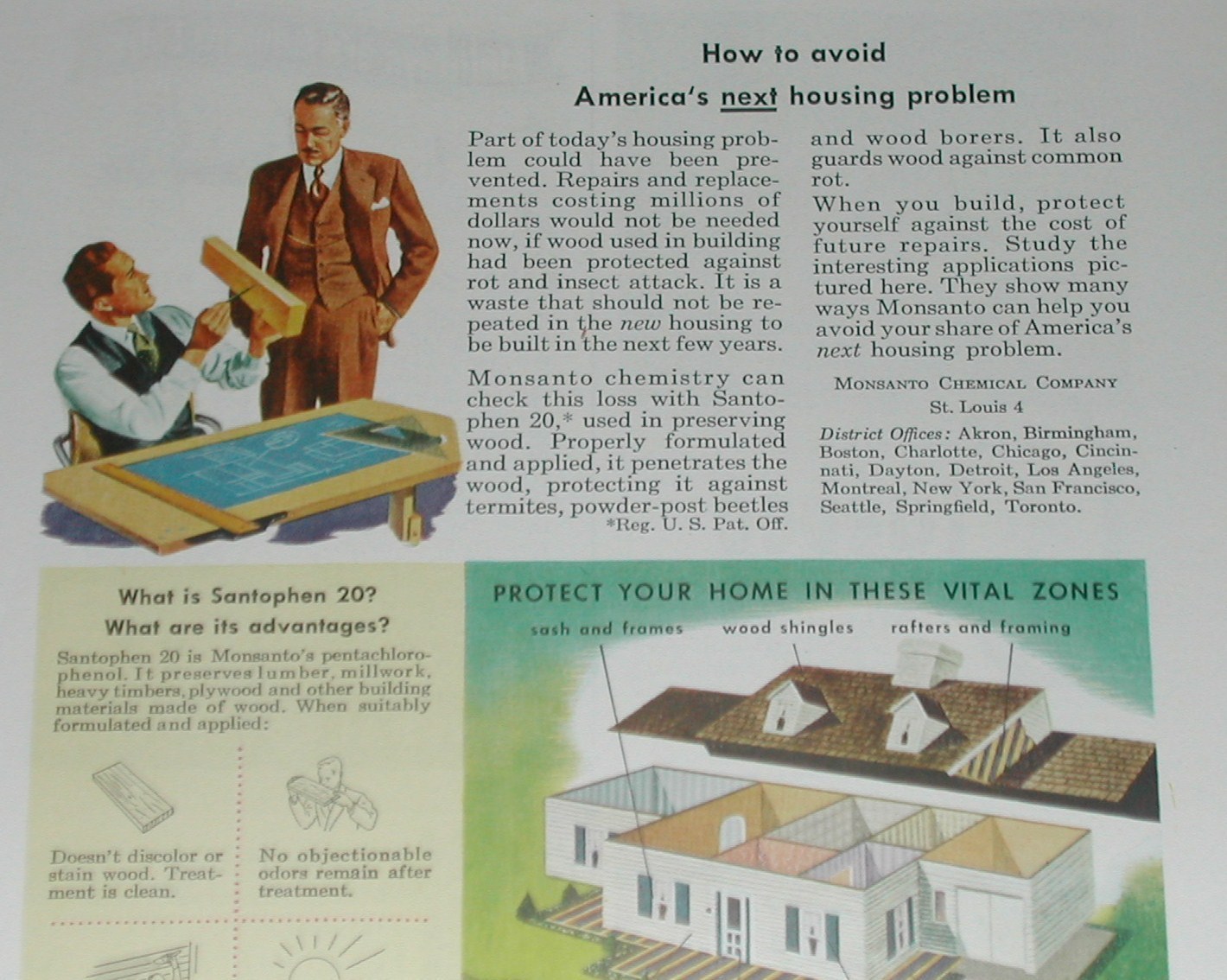 1946 Monsanto Chemical advert, Santophen 20 wood preservative pentachlorophenol