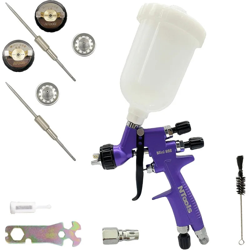 Mini HVLP Spray Gun 0.8 1.0 1.2mm Nozzles 250cc Cup Car Paint Airbrush