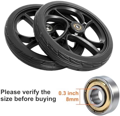 BlessReach 2PCS 8 Inch Walker Wheel, 5/16" (8 mm) Bearing Solid Replacement W...