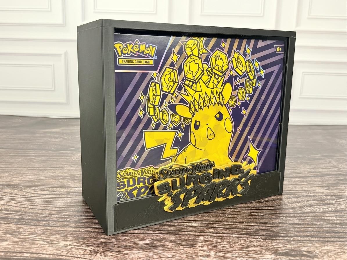 Surging Sparks Pokemon ETB Display Case 3D Printed Magnetic Acrylic Black