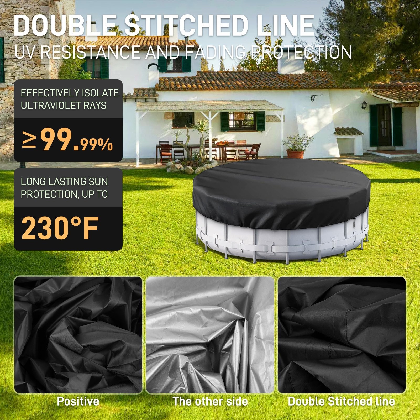 Windproof  Dustproof Round Circular Pool Cover  with Accessories For Ground Pool
