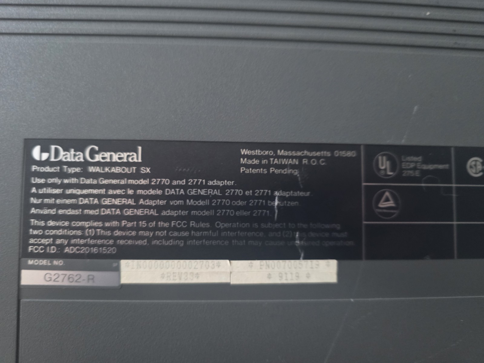 1989 Data General Walkabout SX Modem/ Computer Works Powers On W/ Manual + Cords