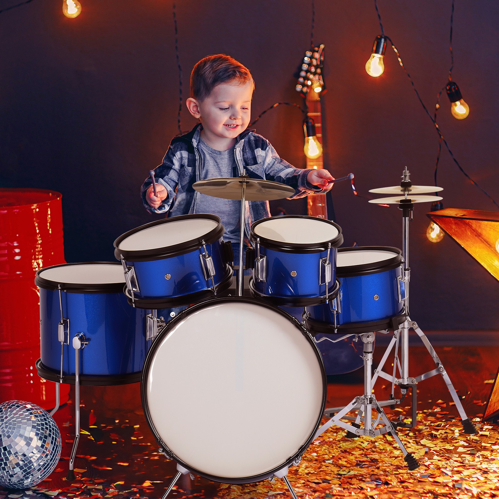 Katxon Full 16in Youth Drumset with Bass, Toms, Snare Drum, Cymbal, Hi-Hat