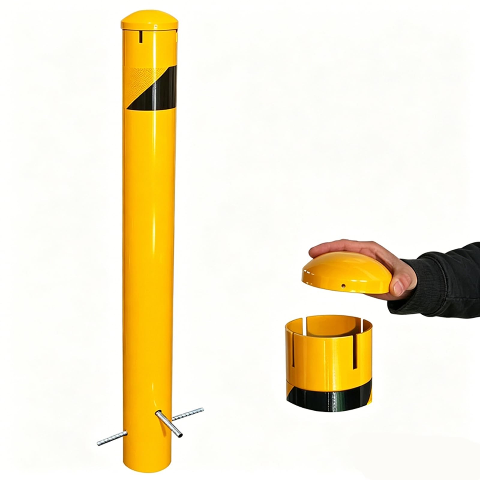 58" In-Ground Steel Safety Bollard Post 5.5" OD Yellow Removable Cap 11 Gauge
