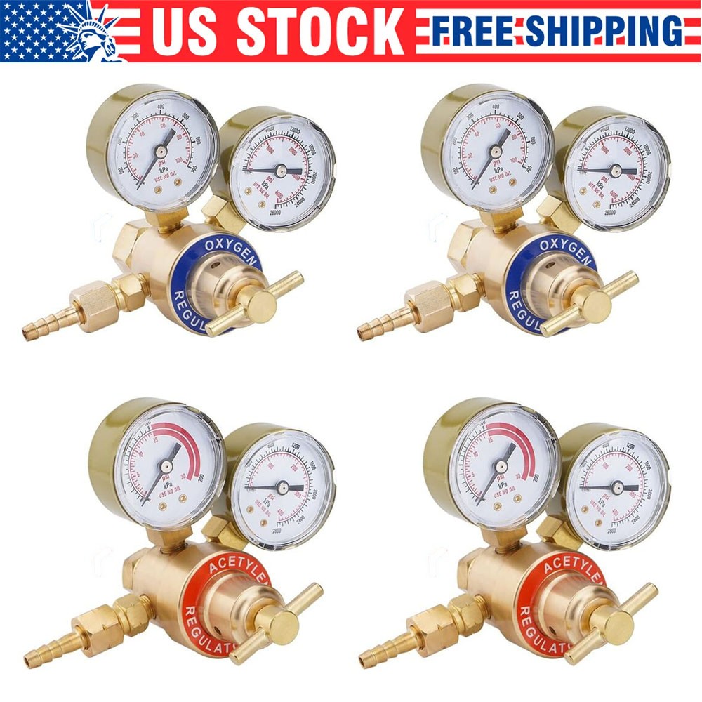 New Oxygen and Acetylene Regulators Welding Gas Gauges 2 Pair CGA540 and CGA200
