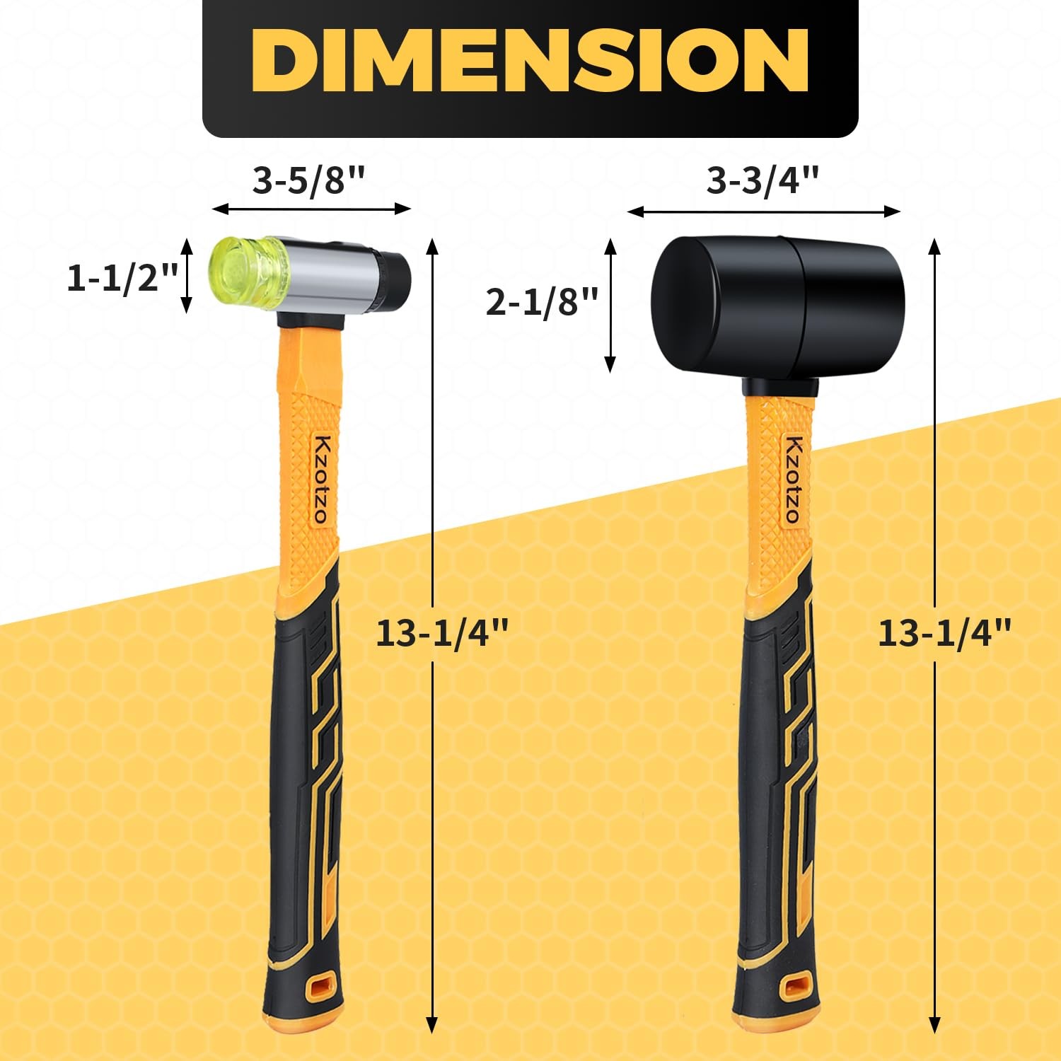 2Piece Rubber Mallet Hammer Set, 8oz Rubber Hammer Mallet & 25mm DoubleFaced ...