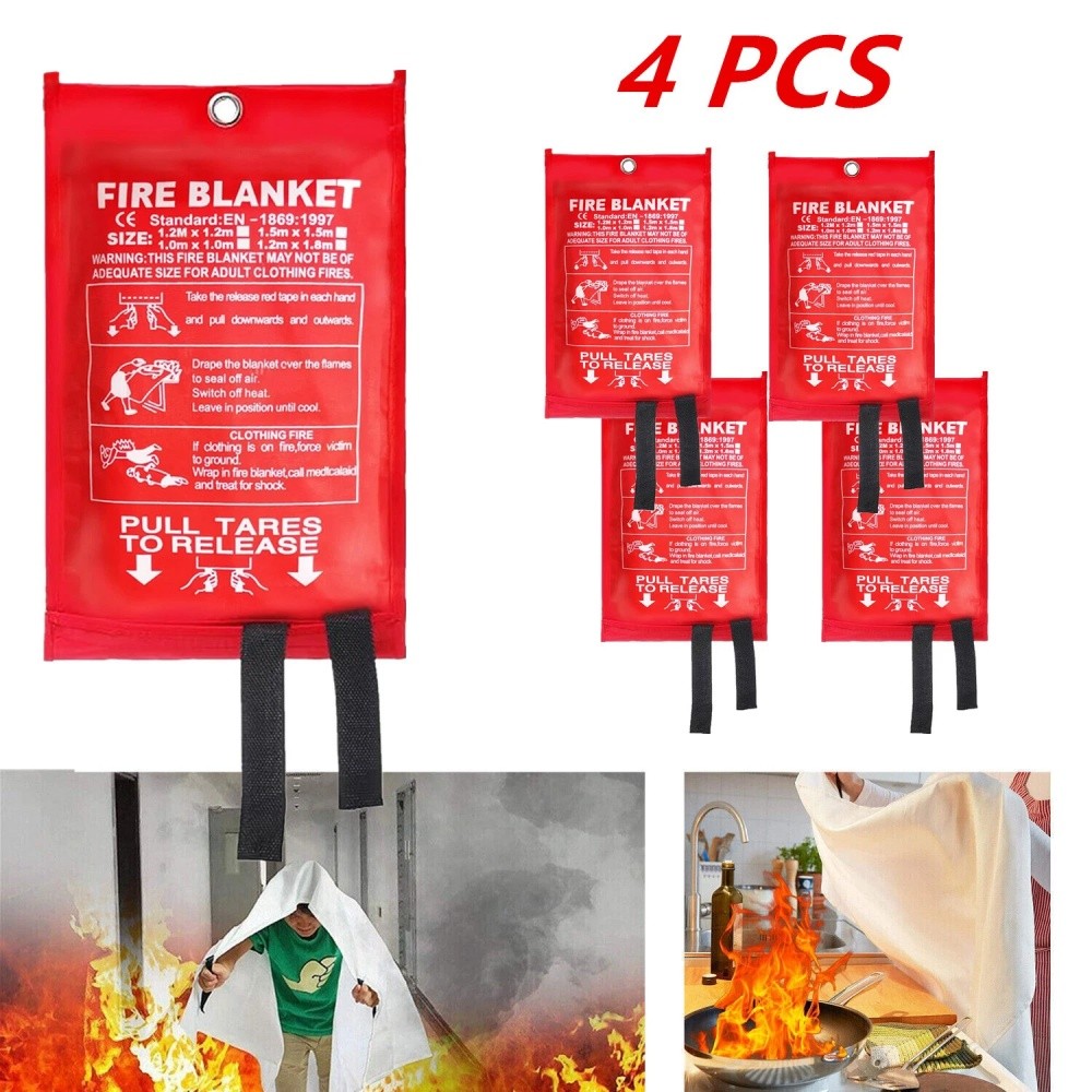 4 Pack Fire Blanket 39" x 39" Emergency Fire Safety Blanket for Kitchen Home