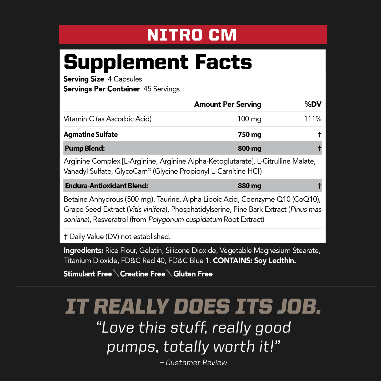 NITRO CM - Nitric Oxide Formula for Muscle Pumps & Performance - (180 Capsules)
