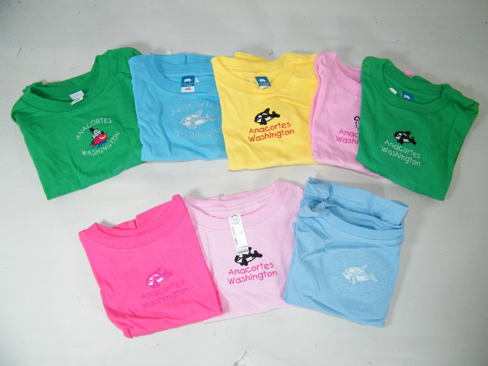 (5) 12M PRECIOUS CARGO GIRLS SHORT SLEEVE T-SHIRTS + (3) RABBIT SKINS T-SHIRTS