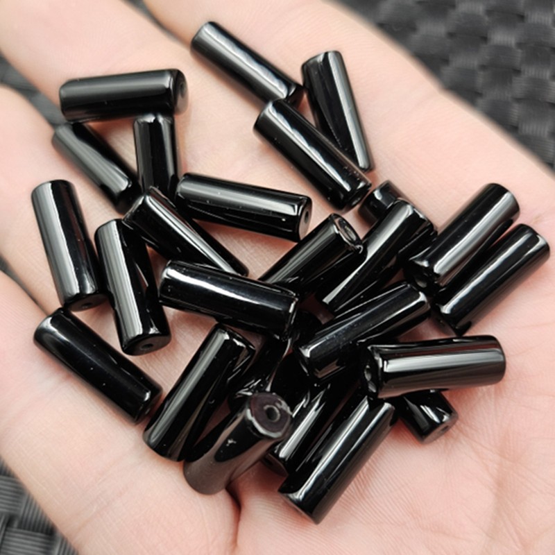 Black Agate Straight Tube Loose Bead Black Bucket Bead Jewelry Accessories 10PCS