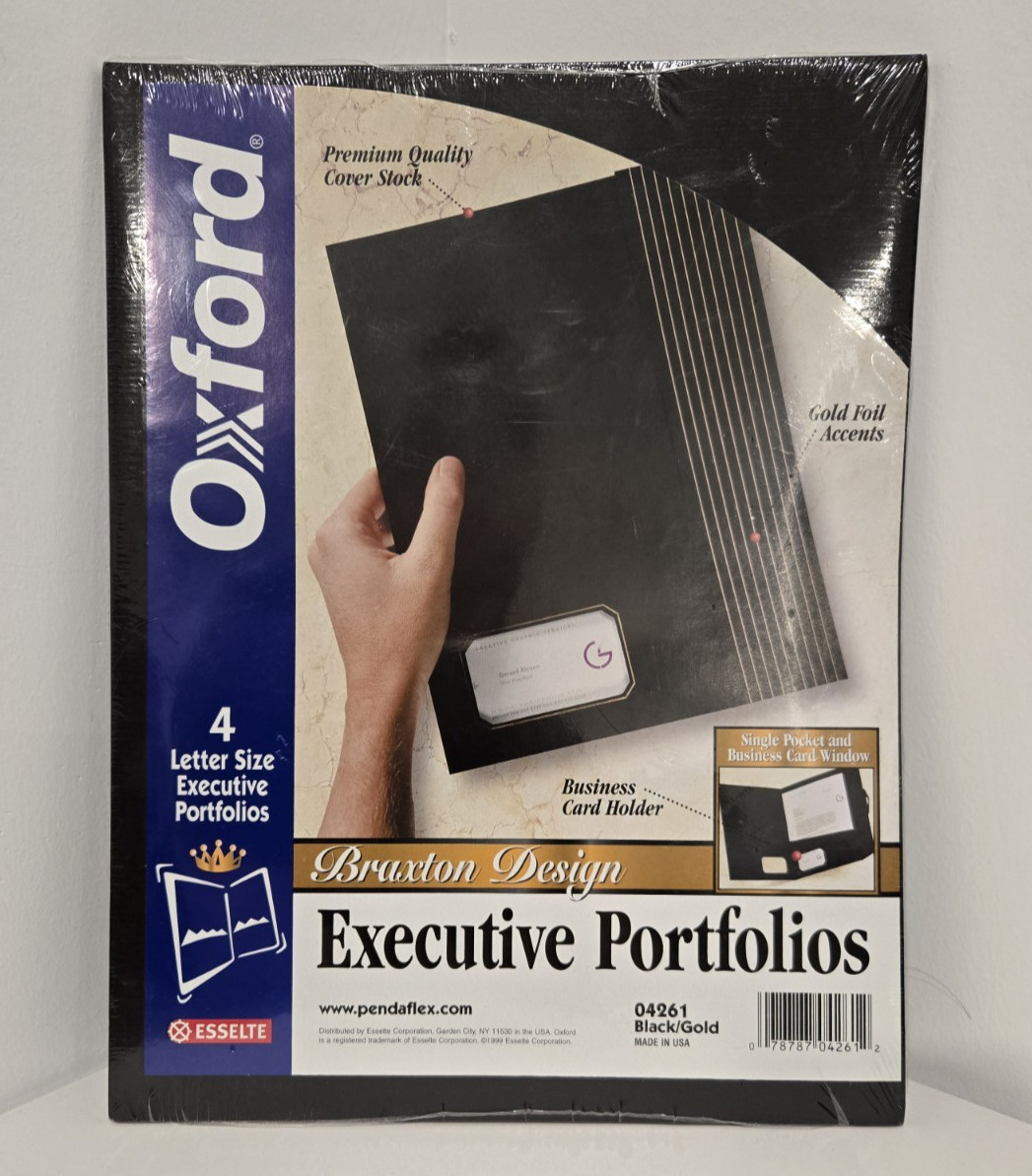 Oxford Braxton Series 4 Pack Premium Business Portfolios Black Gold Letter New