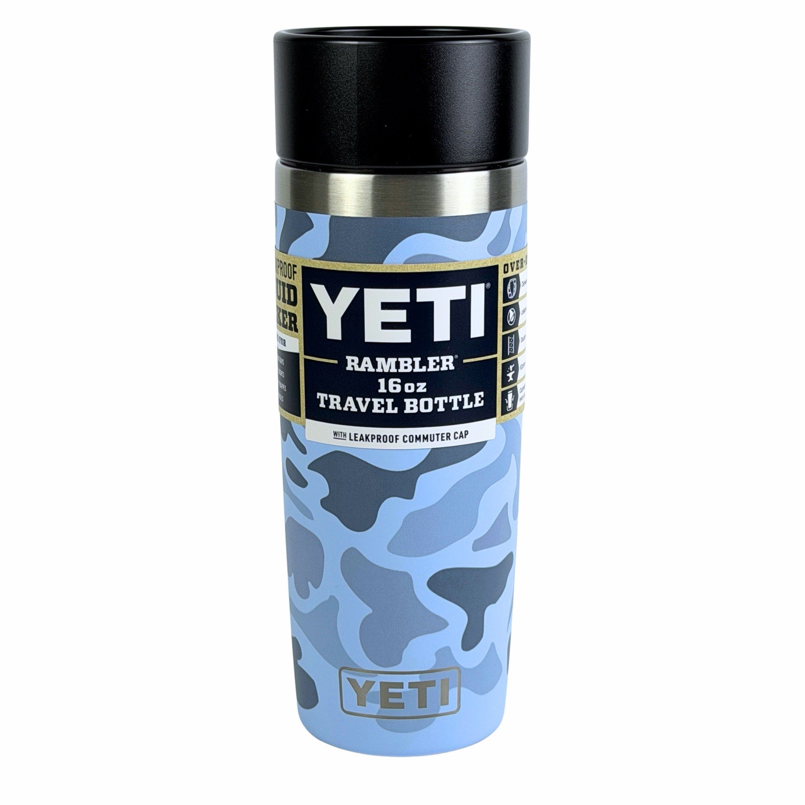 YETI Blue Camo 16 oz Rambler Travel Bottle + YETI Camo Sticker LE Retired | NWTs