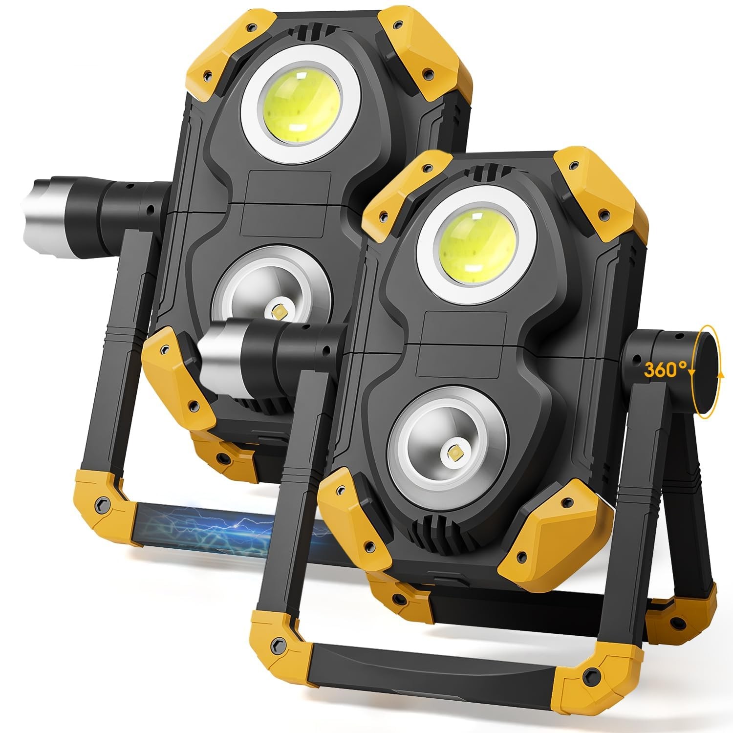 2-Pack 2500LM 3-in-1 Magnetic Rechargeable LED Work Light with Yellow