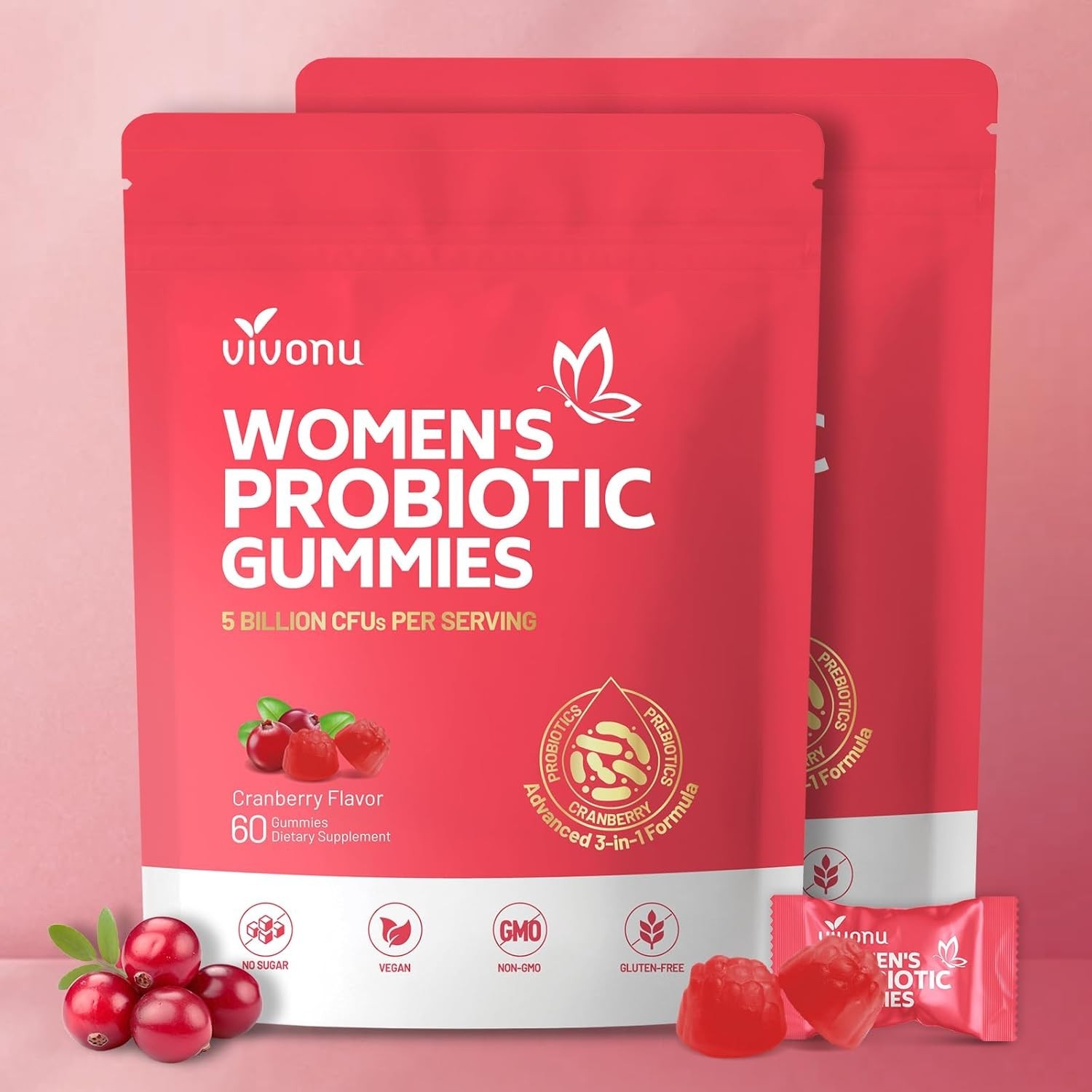 VivoNu Vaginal Women Probiotic Feminine Balance pH Gummies for Healthy Odor Y...