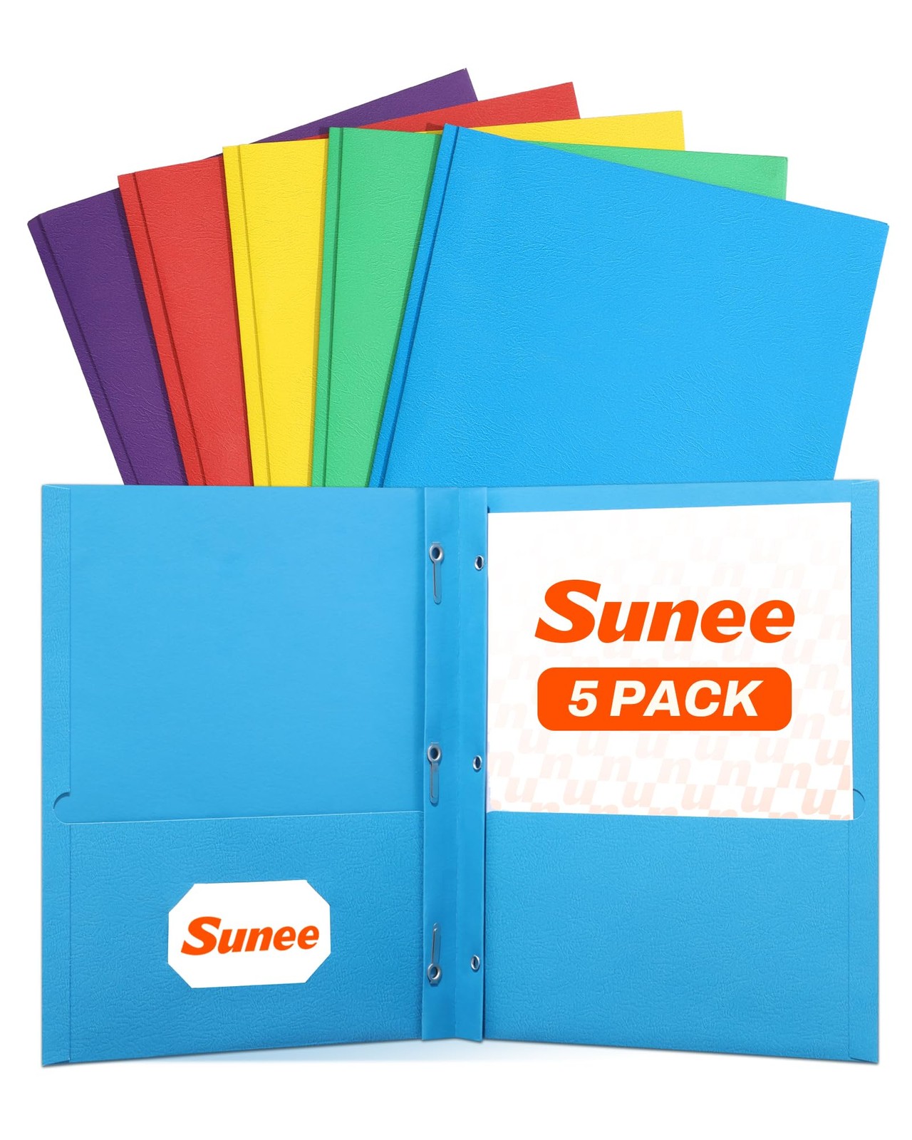 SUNEE Folders with Prongs, 5 Pack Pocket Folders, Folders with Pockets and Pr...