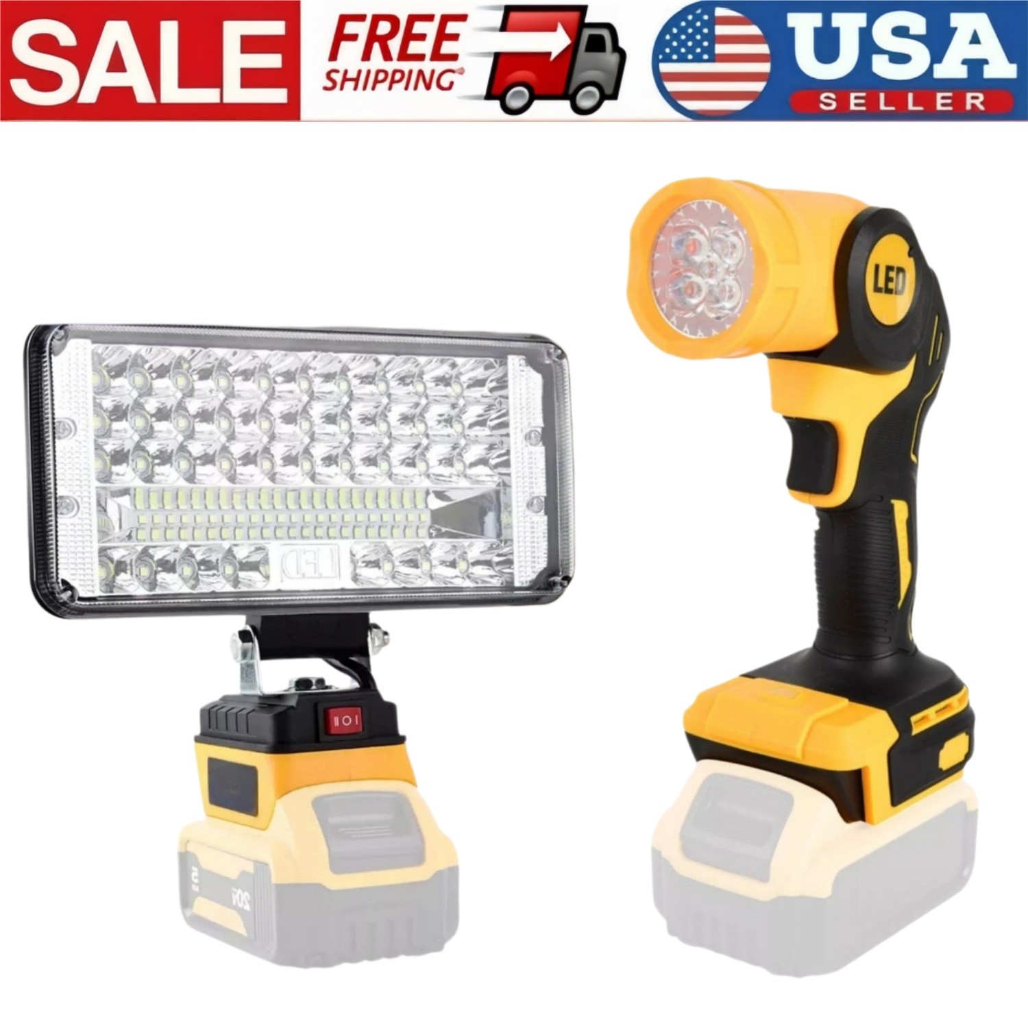 Cordless Led Work Light For Dewalt 20V Battery, Portable Flood Flashlight Light