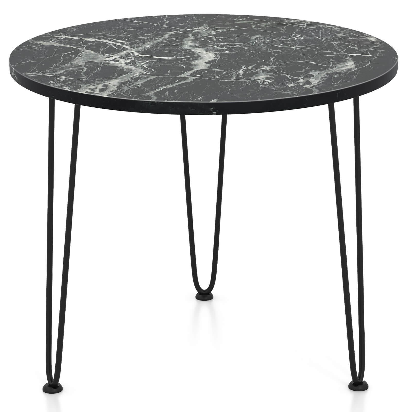 Small Round Coffee Table w/ Thickened Tabletop & Metal Tripod Legs Faux Marble