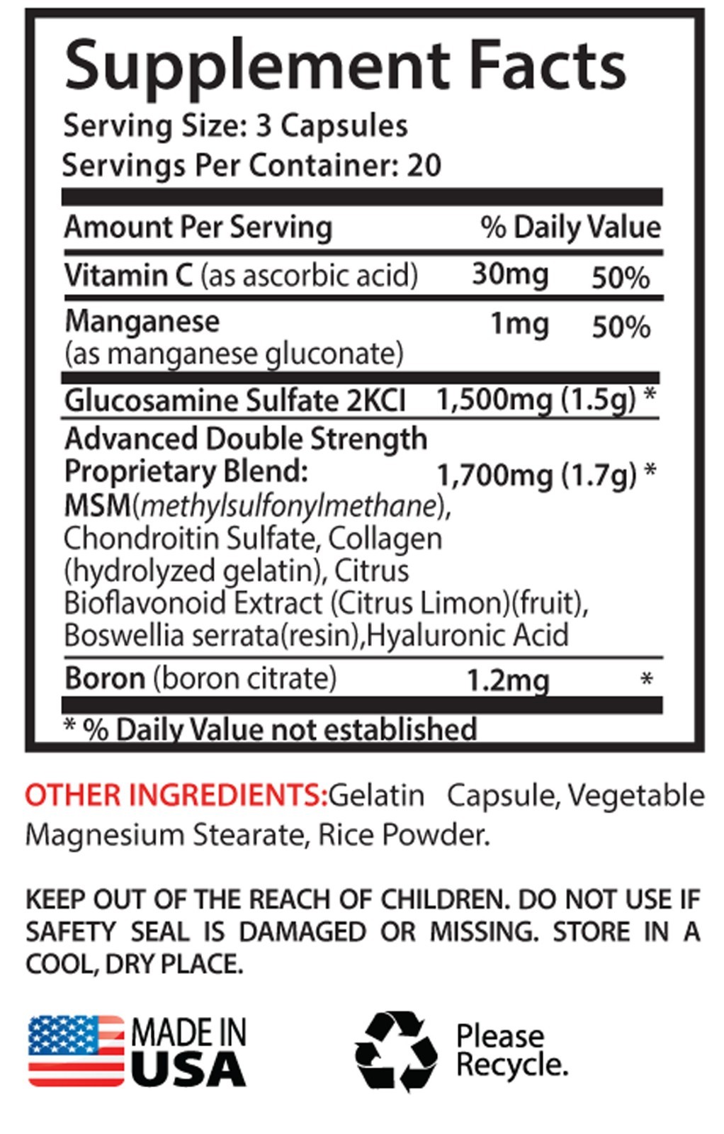 Joint Cartilage - Glucosamine & MSM Complex 3232mg - Methylsulfonylmethane 3B