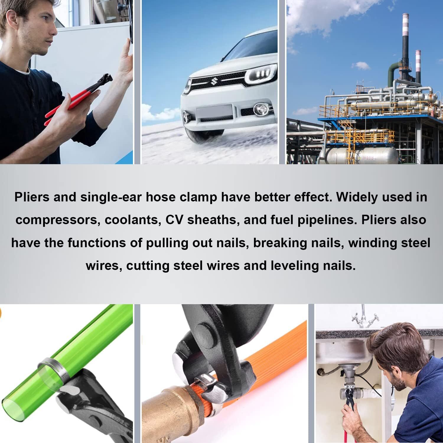 Single Ear Clamp Pincer Carbon Steel Tool for Pipe and Fuel Line Repair