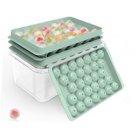 Round Ice Cube Trays with Lid and Bin (2-Pack) - Ice Trays 1.2in/62balls+box