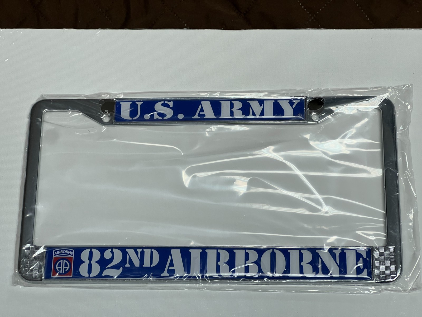 US ARMY 82ND AIRBORNE DIVISION CHROME METAL LICENSE PLATE FRAME