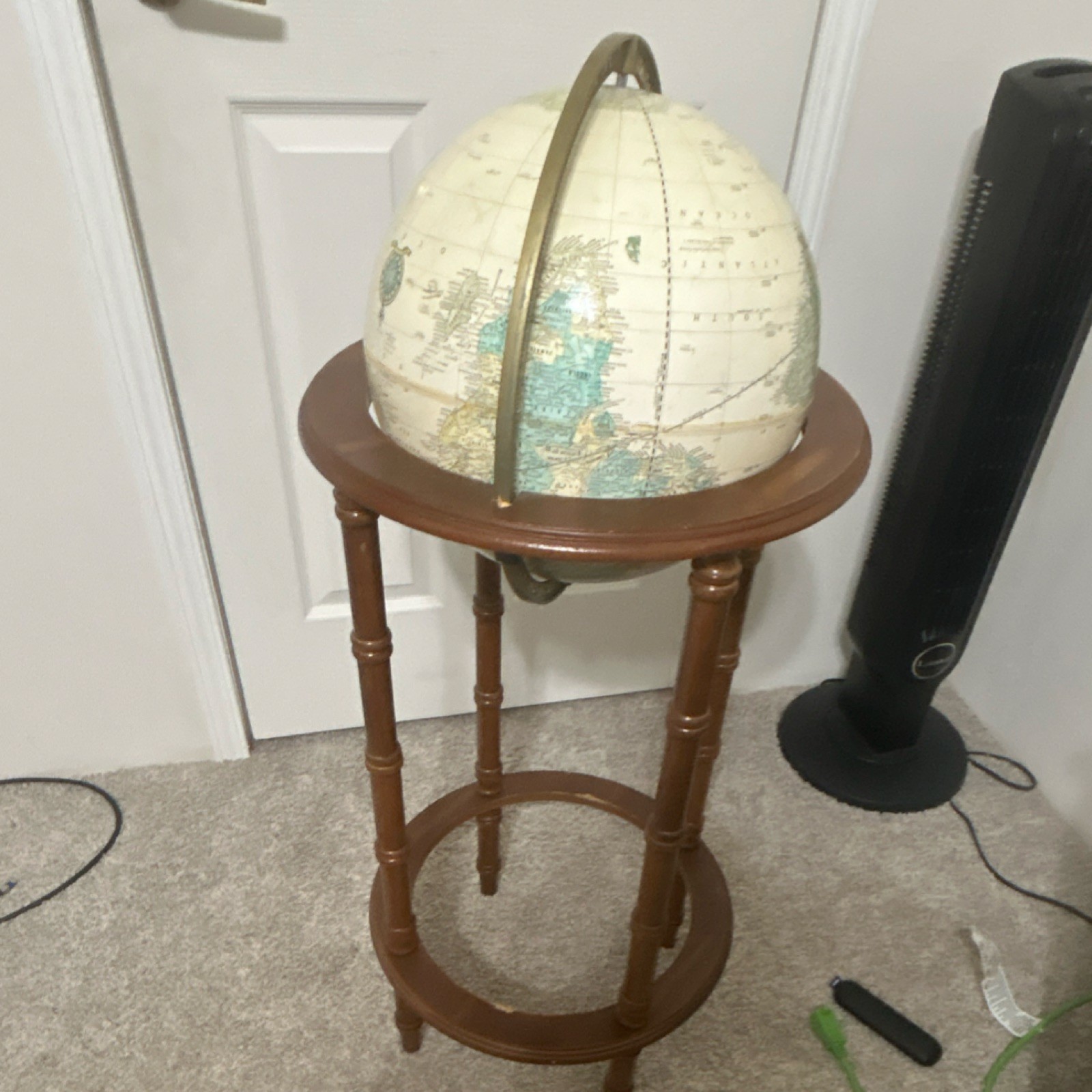 Antique Style Large Floor Globe Multicolor Wooden Stand Freestanding