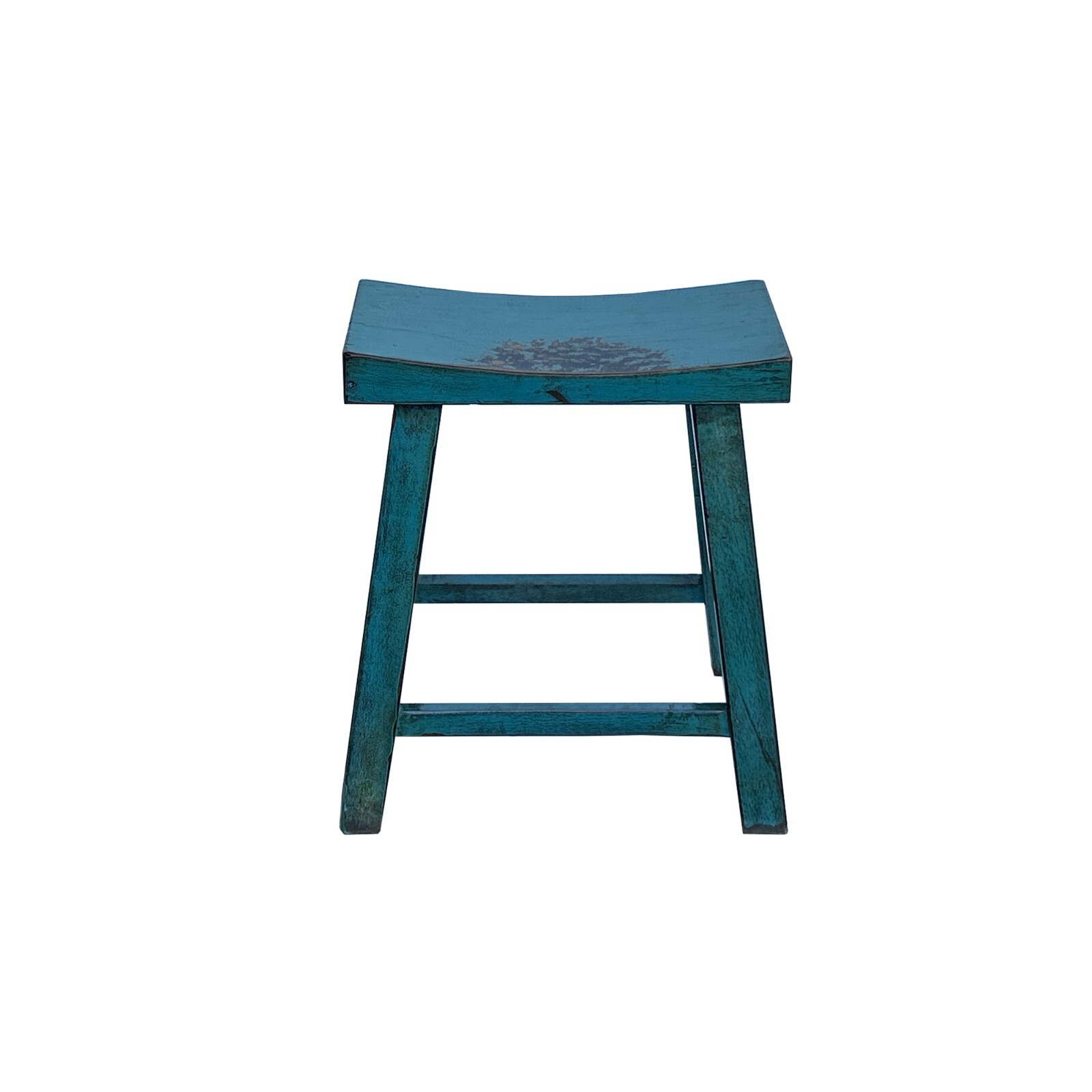 Distressed Teal Blue Rectangle Backless Slim Stool Bench Side Table JK327