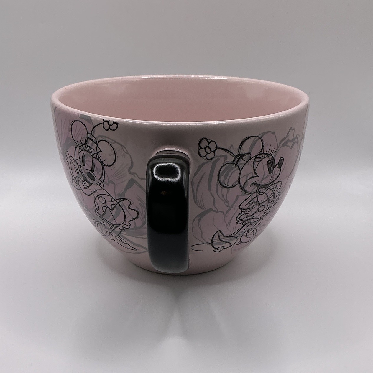Disney Sketch Art Minnie Mouse Large Pink Coffee Mug Tea Cup Black Handle GUC