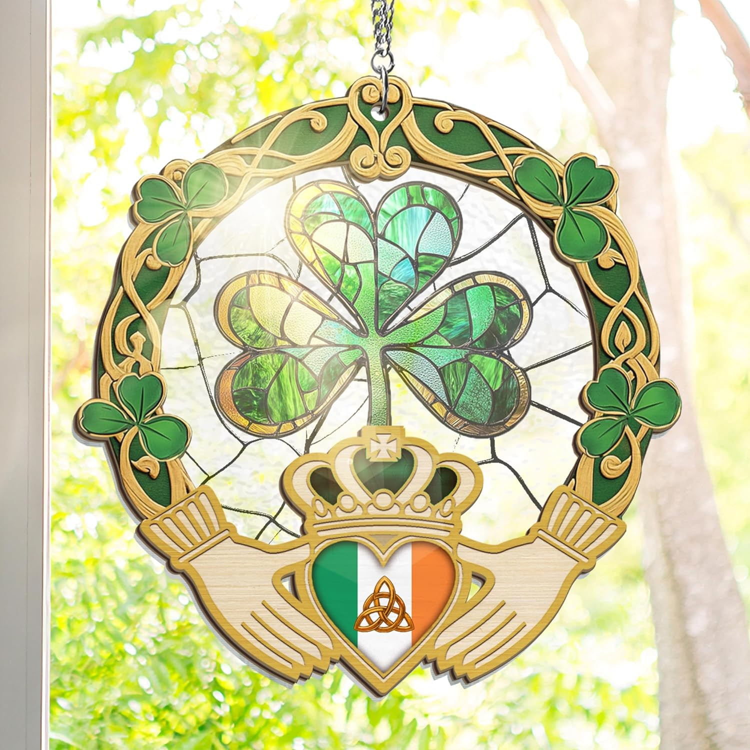 Chrsitmas Irish Gifts for Men Women - Double Layered Hanging Suncatcher 8 in for