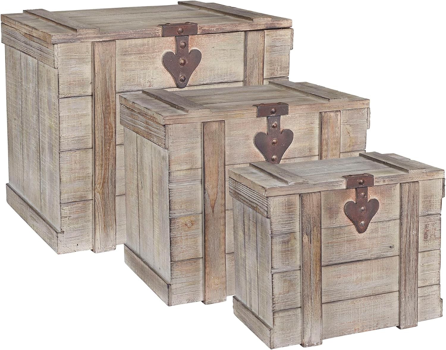 Household Essentials Antiqued Trunk 3 Piece Set Small Medium Large Chinese Fir
