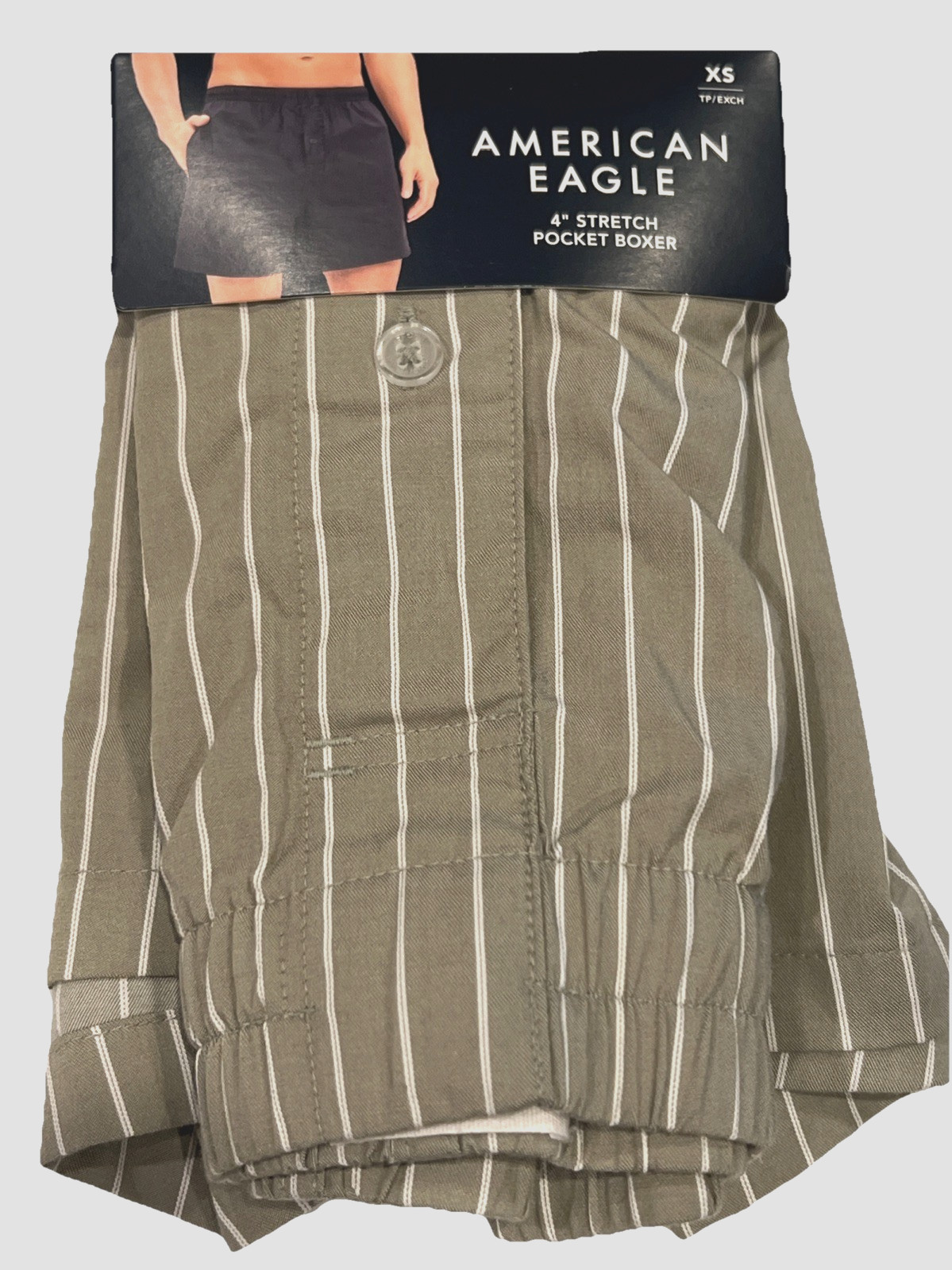 NWT AMERICAN EAGLE 4" Stretch Pocket Boxer Sz XS-S-L-XL Green White Stripes #28