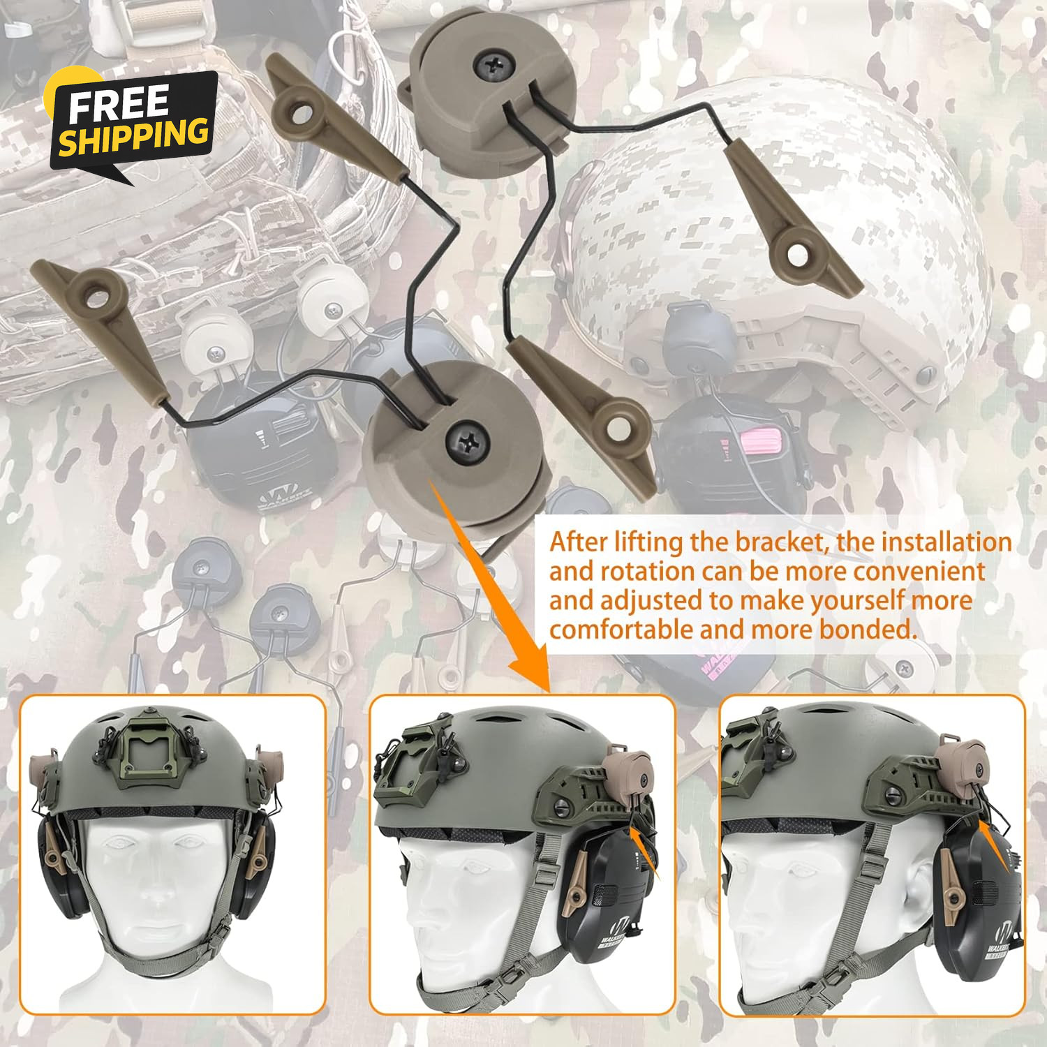 ARC Rail Adapters Accessories for Walker Electronic Earmuffs,1Pair Tan Mounting