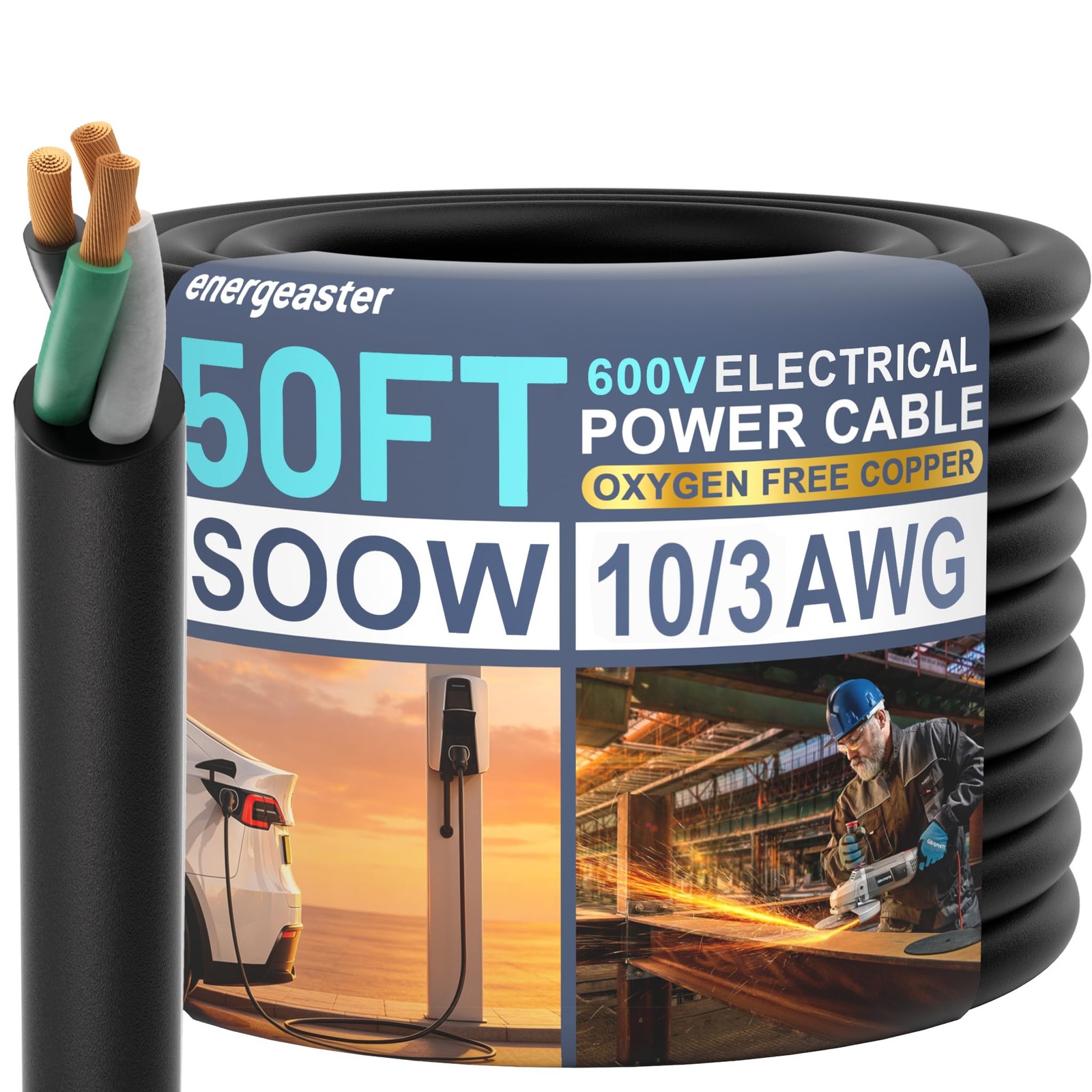 50FT 10/3 SOOW Portable Power Cable-10 Gauge 3 3x10-50FT, 3X10AWG