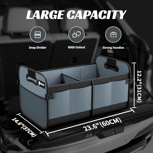 70L Collapsible Car Trunk Organizer - 11 Large Grey Trunk Storage